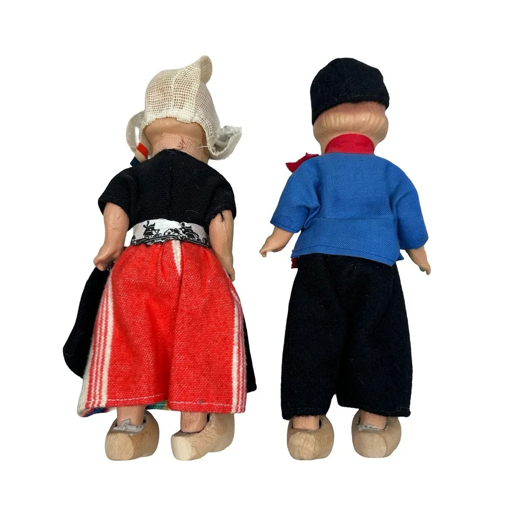 Vintage Dutch Souvenir Dolls Pair Traditional Folk Costume Wooden Clogs 7.5